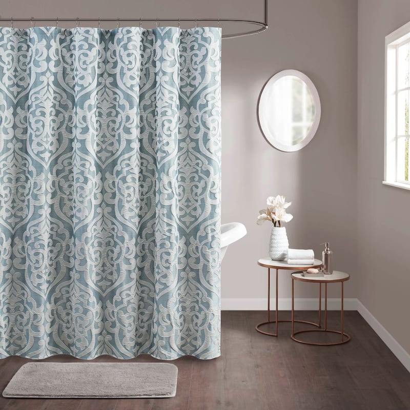 Madison Park Dillon Jacquard 72x72" Shower Curtain - Aqua/Silver