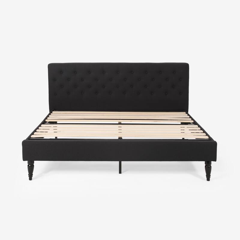Button Tufted Wingback Headboard, King Size Upholstered Platform Bed Low Profile Bed with Turned Legs and Center Support Legs
