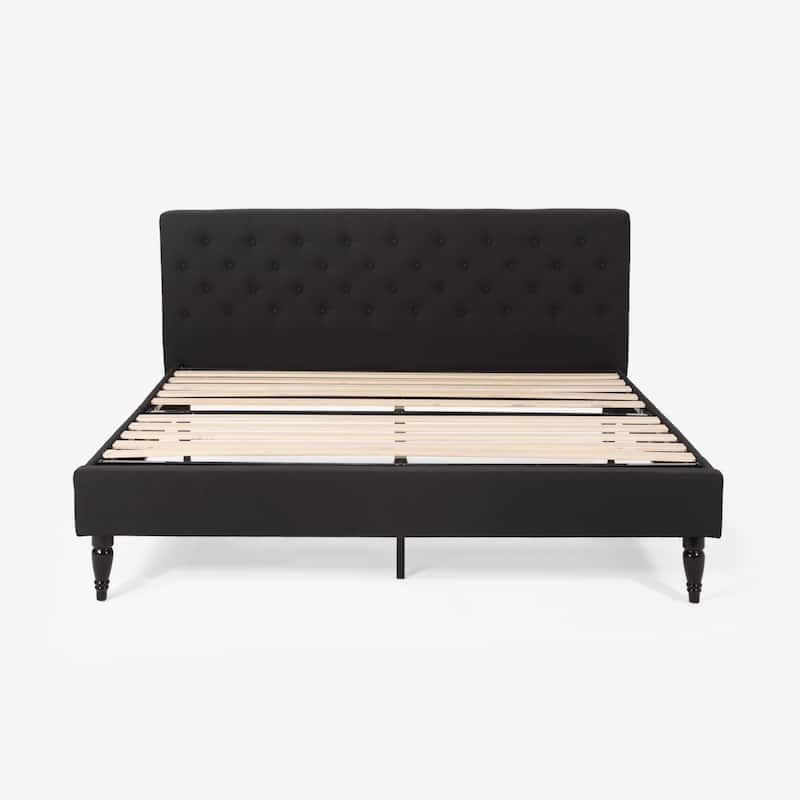 King Size Upholstered Platform Bed with Button Tufted Headboard and Metal Slats