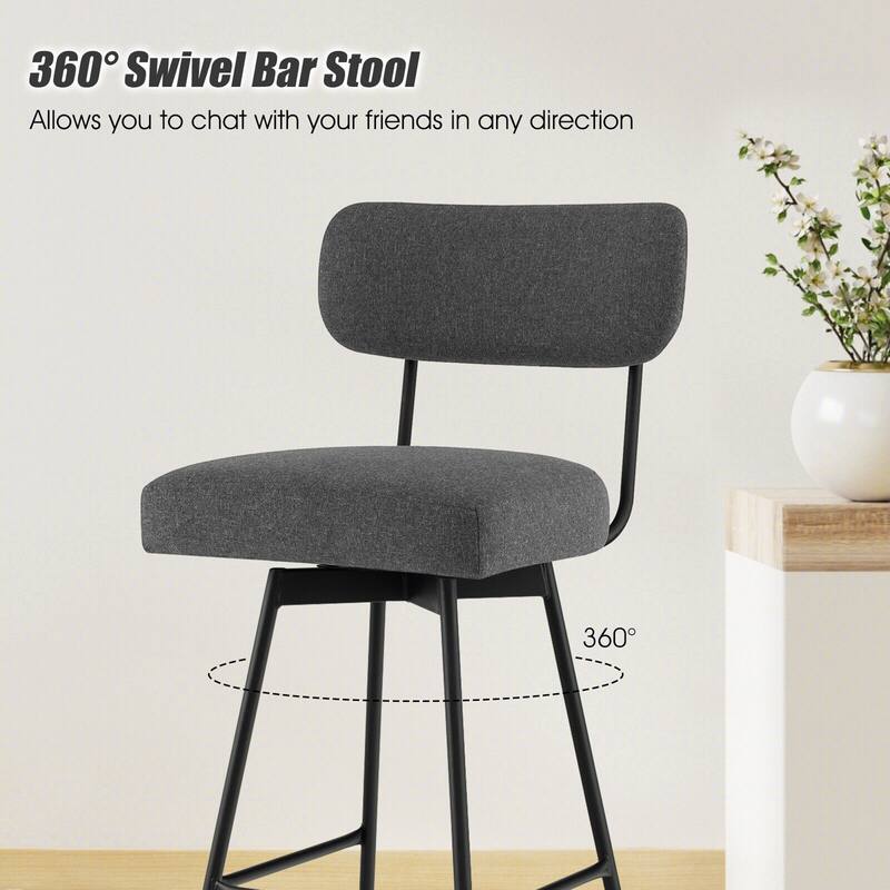 Gymax 2PCS Swivel Bar Stool 29'' Upholstered Bar Height Dining Chair