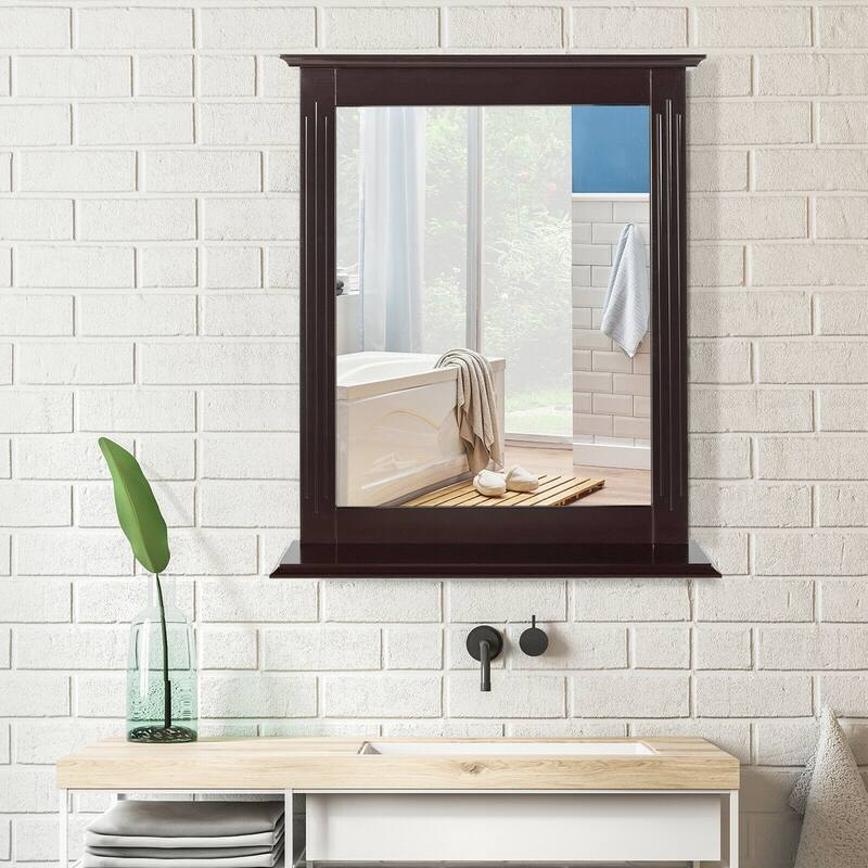 Gymax Bathroom Wall-Mounted Mirror W/Shelf Vanity Makeup Mirror