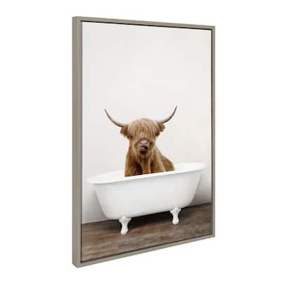 Kate and Laurel Sylvie Highland Cow Tub Framed Canvas by Amy Peterson
