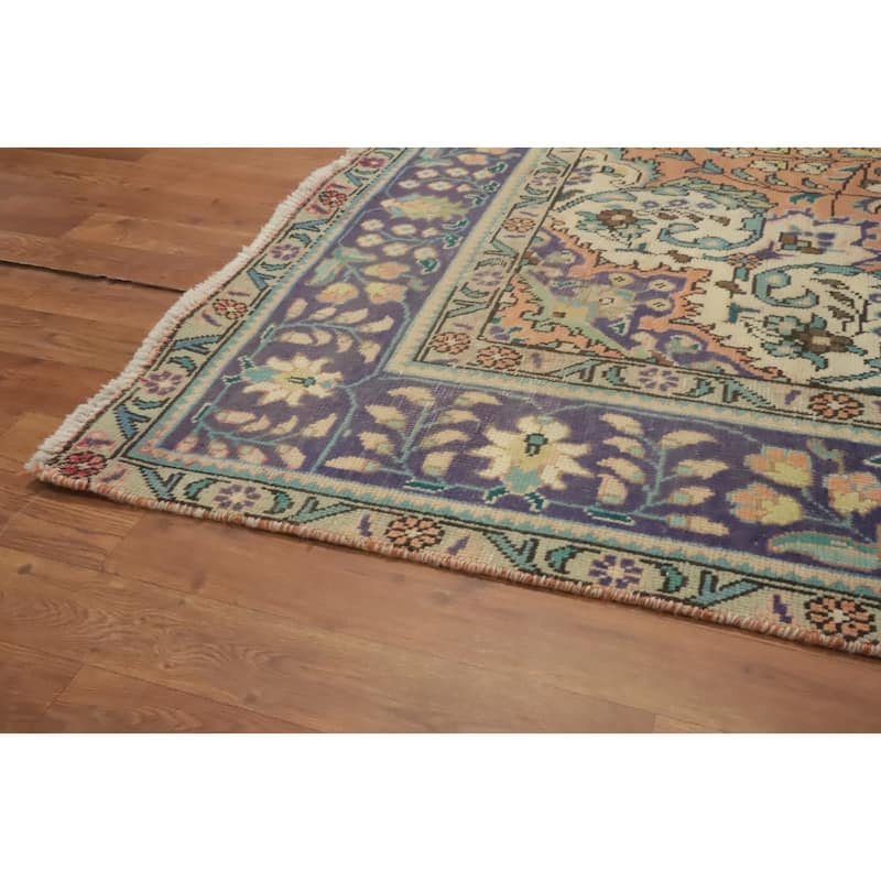 Hand Knotted Oriental 100% Wool Carpet Traditional Floral Oranges & Rust Tabriz Area Rug - 9' 9'' X 6' 7''