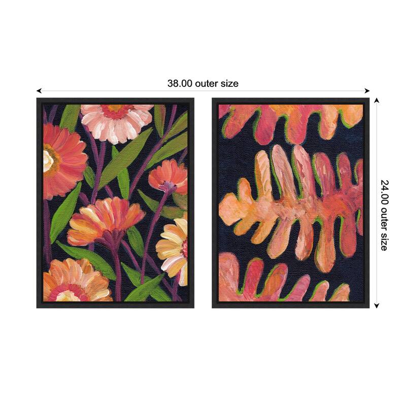 Kate and Laurel Sylvie Painterly Florals and Palm Leaves Framed Canvas Art Set by Nikita Jariwala