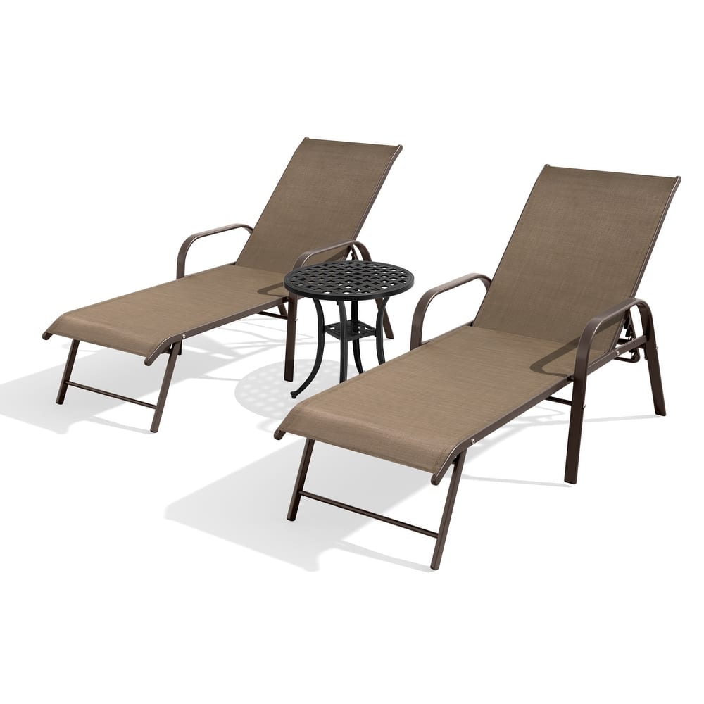 Pellebant Outdoor Lounge Chair Aluminum Adjustable Backrest with side table