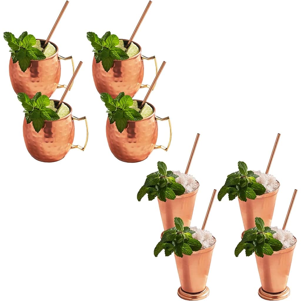Mint Julep Cups and Moscow Mule Bundle Gift Set Copper and Stainless Steel - 16 Piece Set