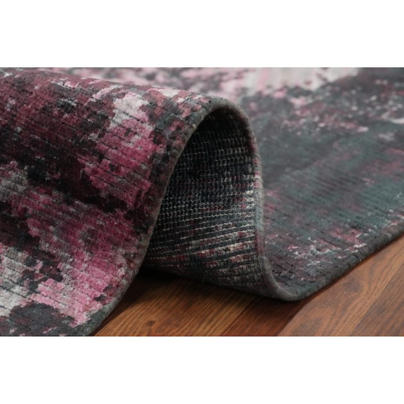 Hand Knotted Oriental Viscose Silk Carpet Modern Abstract Multi-Colored Abstract Area Rug - 7' 9'' X 5' 6''