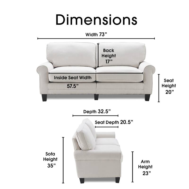 Serta Copenhagen 73" Sofa Couch for Two People, Pillowed Back Cushions and Rounded Arms, Durable Modern Upholstered Fabric
