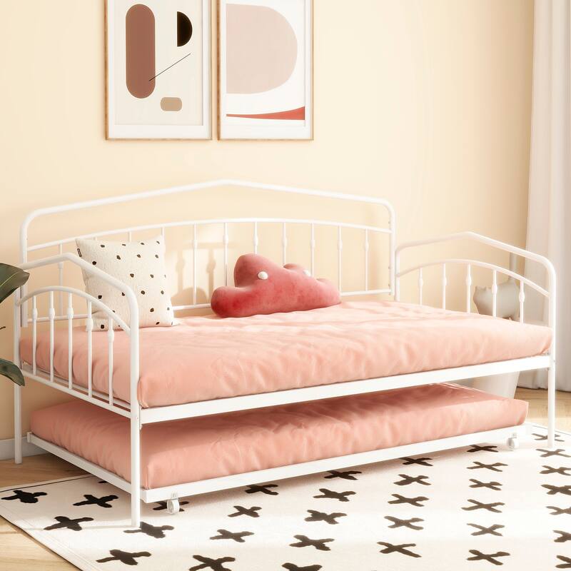 Fox twin daybed with twin trundle For Bedroom - White