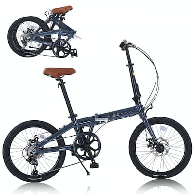20"Lightweight Aluminum Frame,7-Speed Folding City Bike,Blue Gray