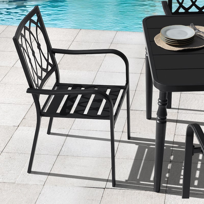 5-Piece Metal Patio Dining Set with Umbrella Hole and 4 Stackable Chairs