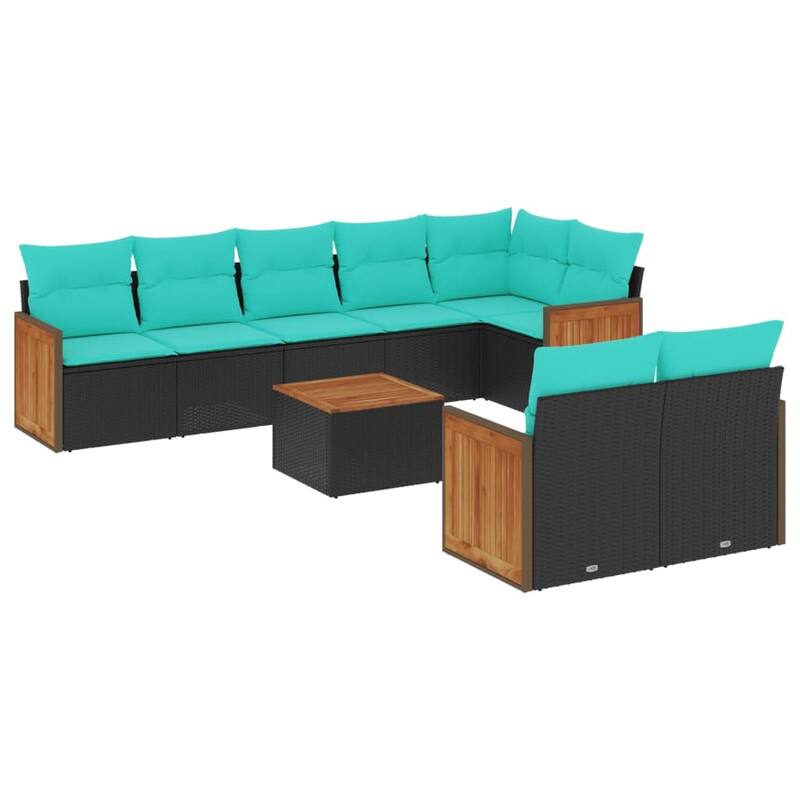 vidaXL 8 Piece Patio Sofa Set with Cushions Black Poly Rattan