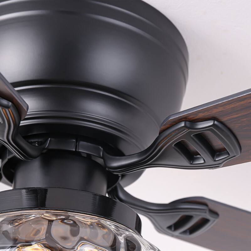 52" Classic Matte Black Flush Mount Ceiling Fan with Light and Remote - 52 in. D x 52 in. W x 14 in. H