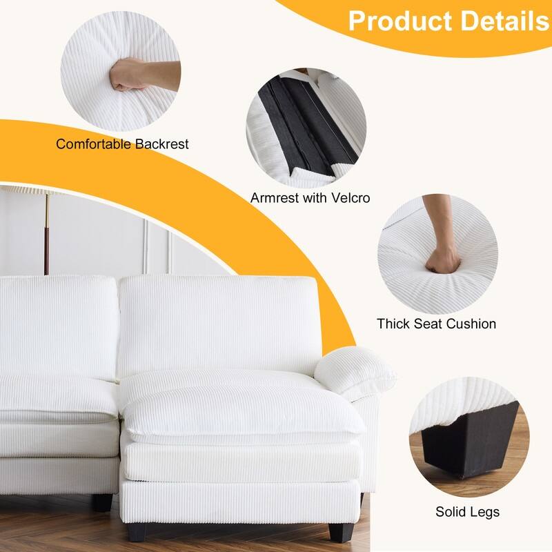 Double Layer Cushion Cloud Couch, Moludar Sofa With Reversible Ottoman For Living Room