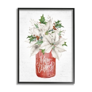 Stupell Merry Christmas White Poinsettia Holly Berries Bouquet Framed ...