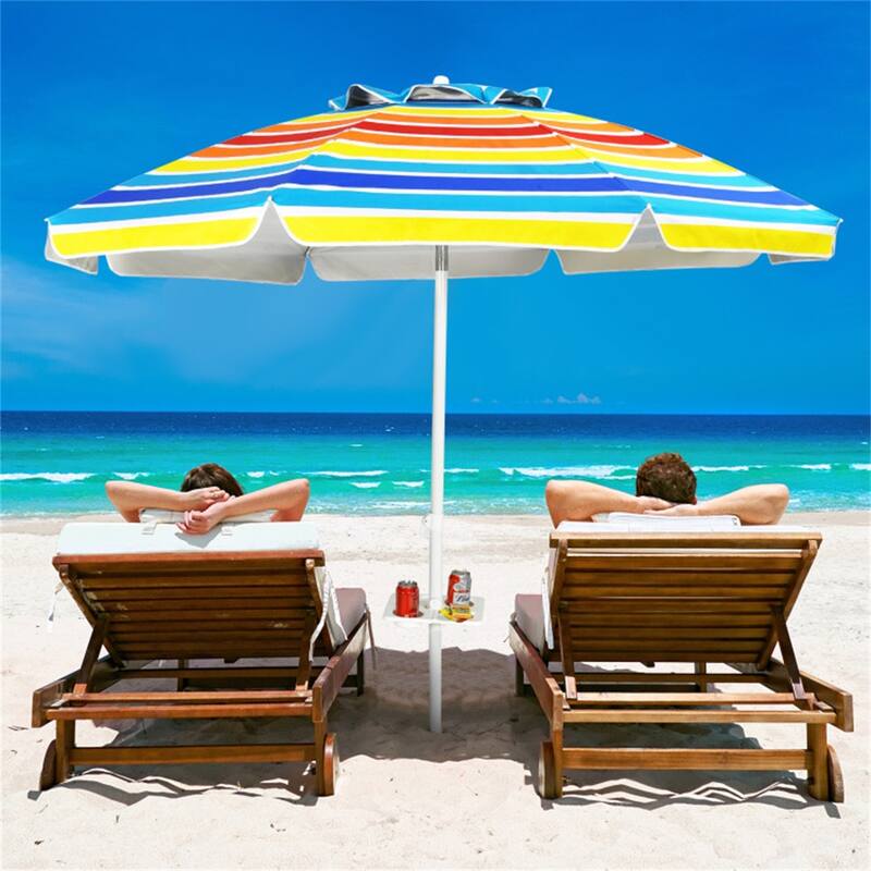 Large 7.2 ft Beach Umbrella with Adjustable Tilt and Sun Protection and Sturdy 8-Rib Frame - 7.2'Dia x 7.2'H