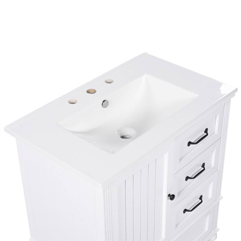 30" Bathroom Vanity with Ceramic Sink Combo, Freestanding Bathroom Vanity Cabinet with 1 Door and 3 Storage Drawers