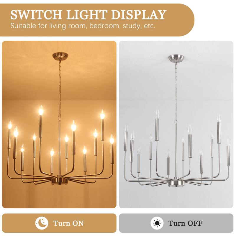12-Light Rustic Candle Style Hanging Linear Chandelier Lighting for Kitchen Island