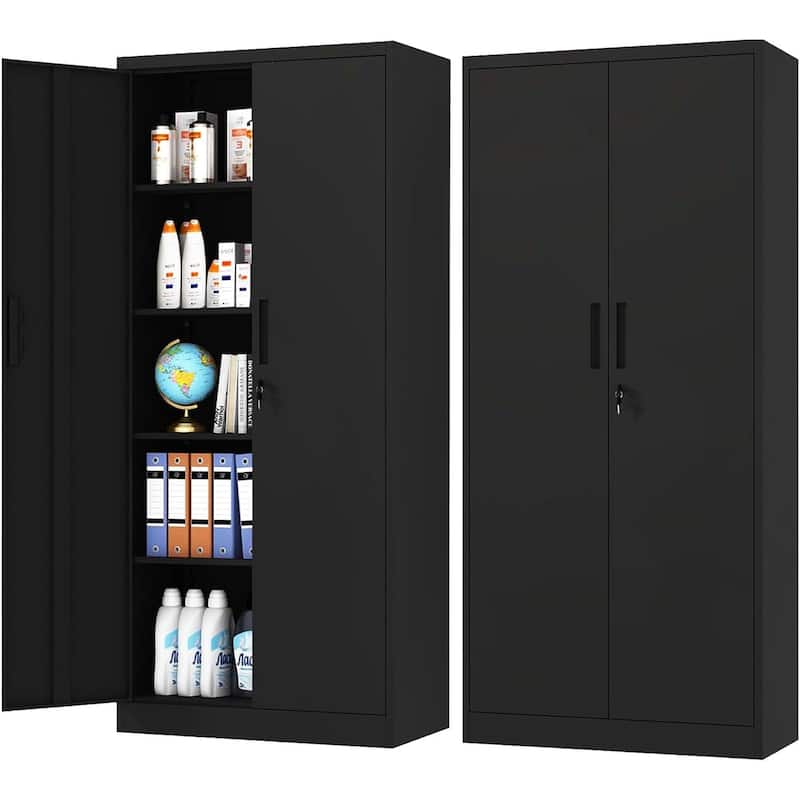 72"H Metal File Storage Cabinet with 2 Doors & 4 Adjustable Shelves