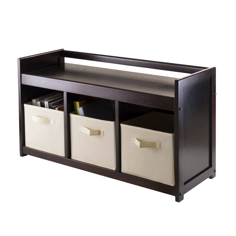 Addison 4-Pc Storage Bench with 3 Foldable Fabric Baskets - 37.4"W x 13.3"D x 20.8"H