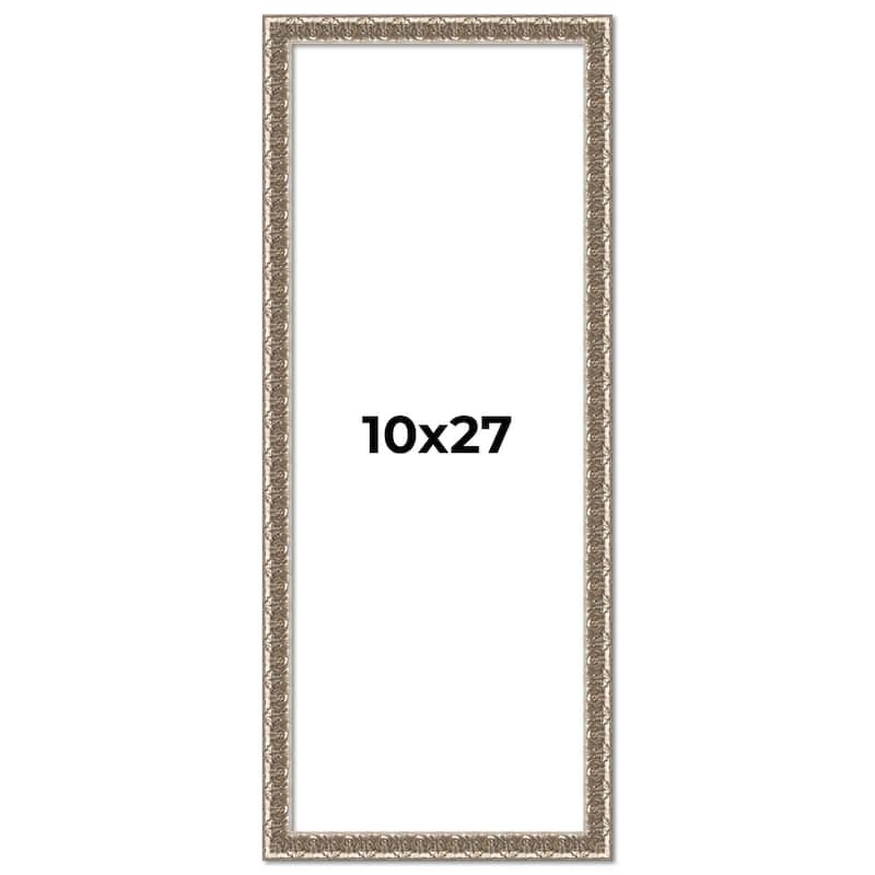 10x27 Frame Silver Versailles Ornate Solid Wood Picture Frame | 1 Inch