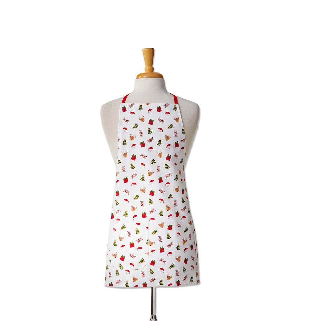 Holiday Cheer Kids Cooking Apron - Multicolor Cotton Kitchen Textile, Machine Washable, 25.5" L x 18" W