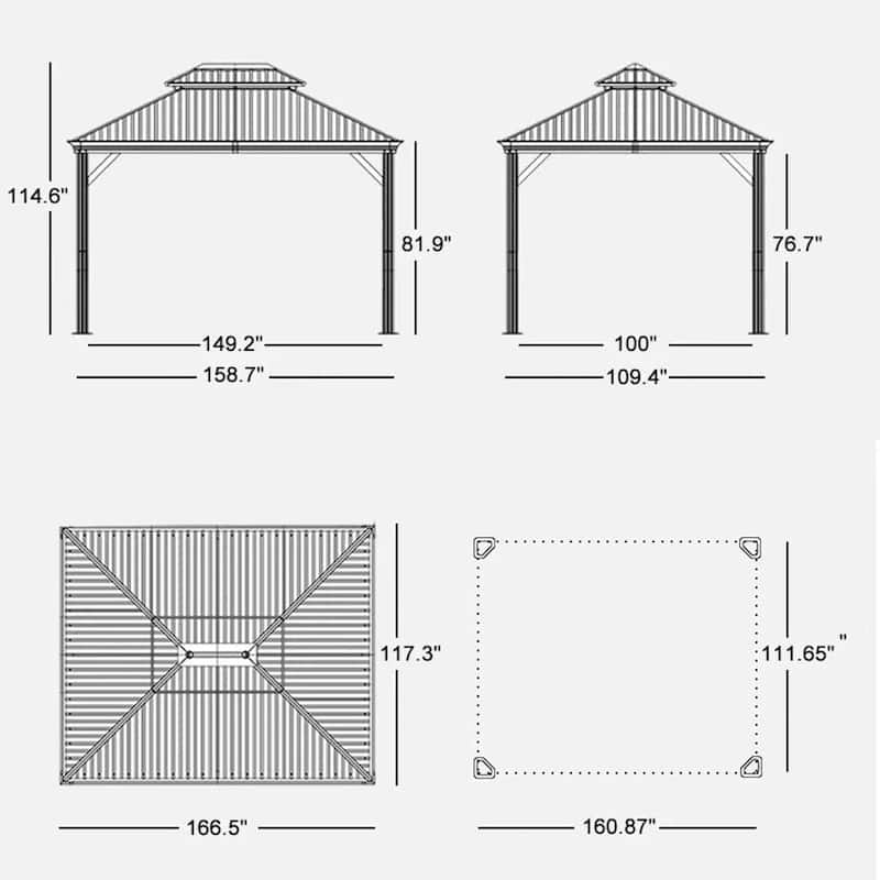 PURPLE LEAF Outdoor Galvanized Steel Hardtop Gazebo, Aluminum Frame Gazebo With Curtains