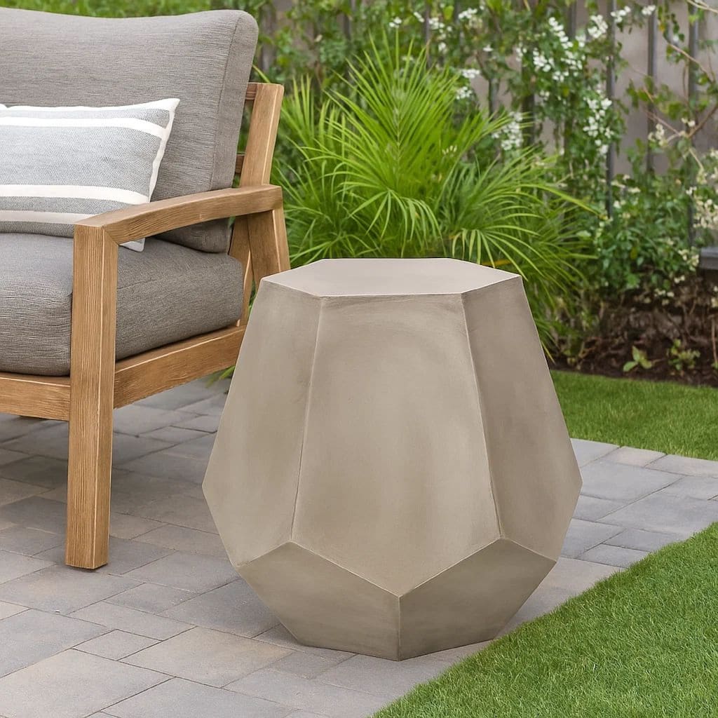 Gary Outdoor Side Accent Table, Geometric, Gray Faux Concrete, 21 Inch