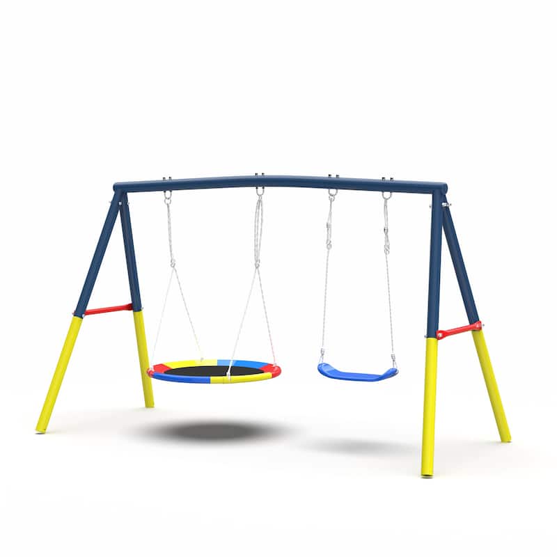 Swing Set for Backyard, 330lbs Swing Set with Heavy-Duty Outdoor Swing Stand, 1 Saucer Swing Seat 1 Belt Swings Seat