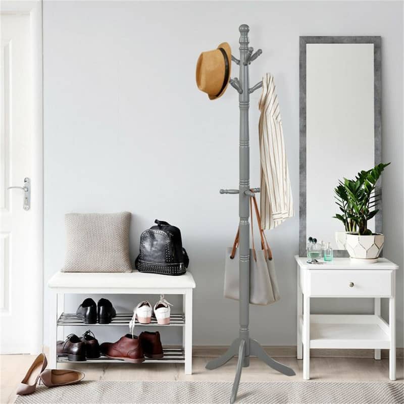 Entryway Height Adjustable Coat Stand with 9 Hooks - Grey