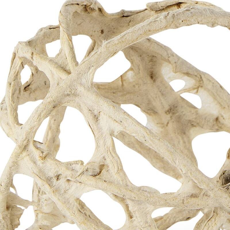 HomeRoots 5" Beige Paper Mache And Metal Decorative Orb - 4.53 in. x 4.53 in. x 4.53 in.