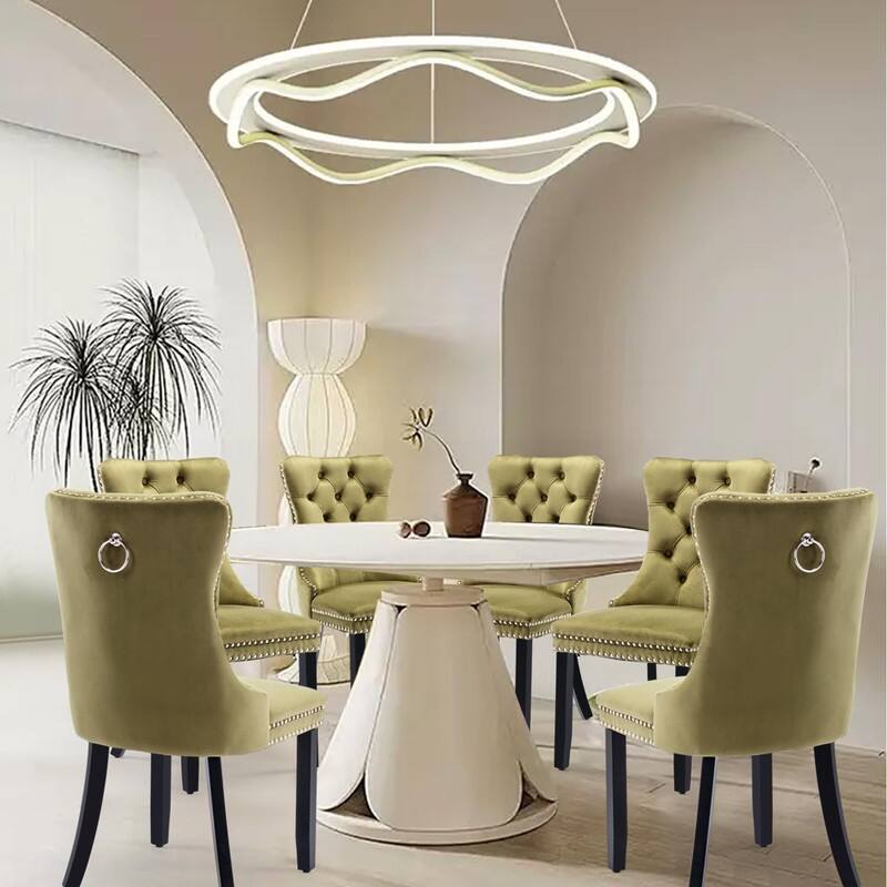 Tufted Naliheads Solid Wood Upholstered Dining Chairs Set of 6 - Olive BlackLegs