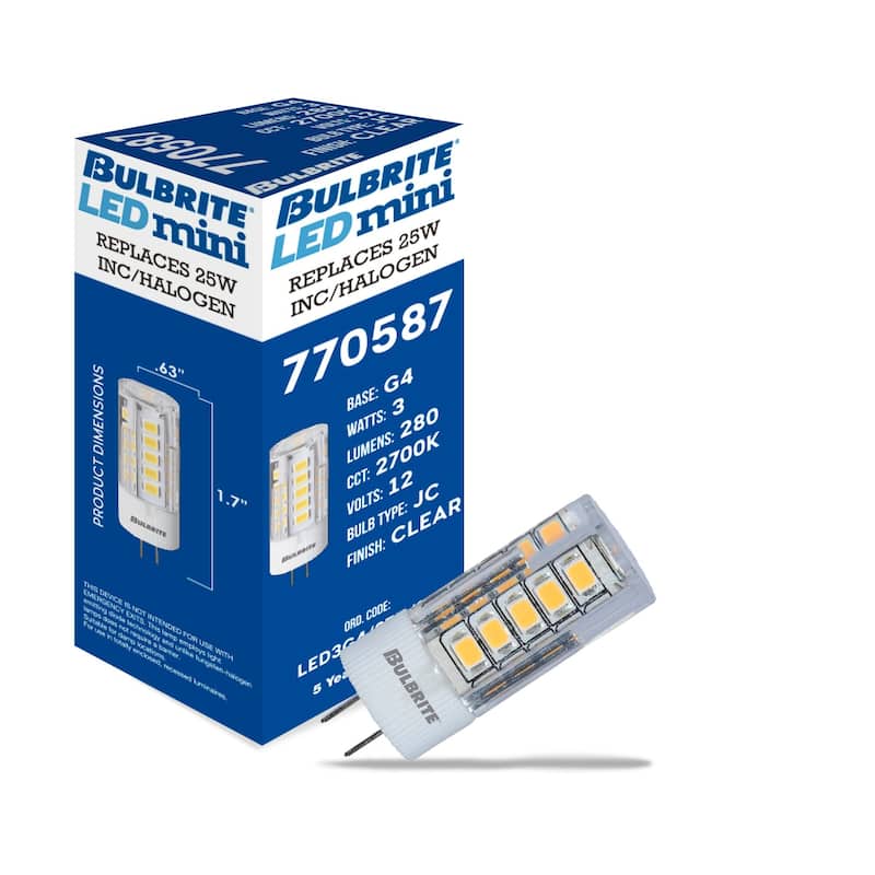 Bulbrite Pack of (3) Clear Mini JC Bi-Pin (G4) LED Bulb