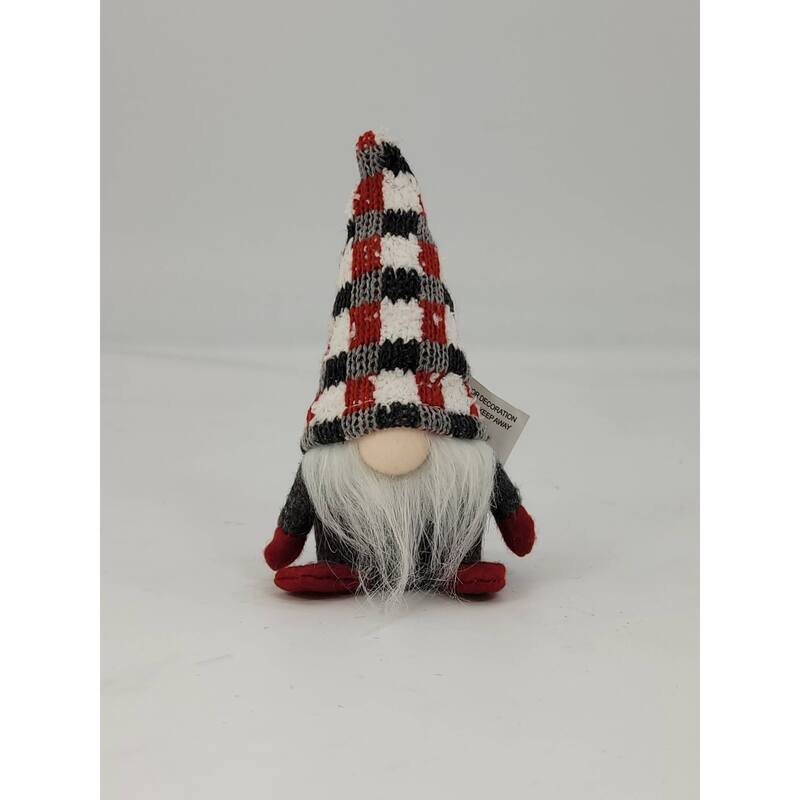 Plaid Hat Christmas Gnome Figurine - 5" - Red and Gray