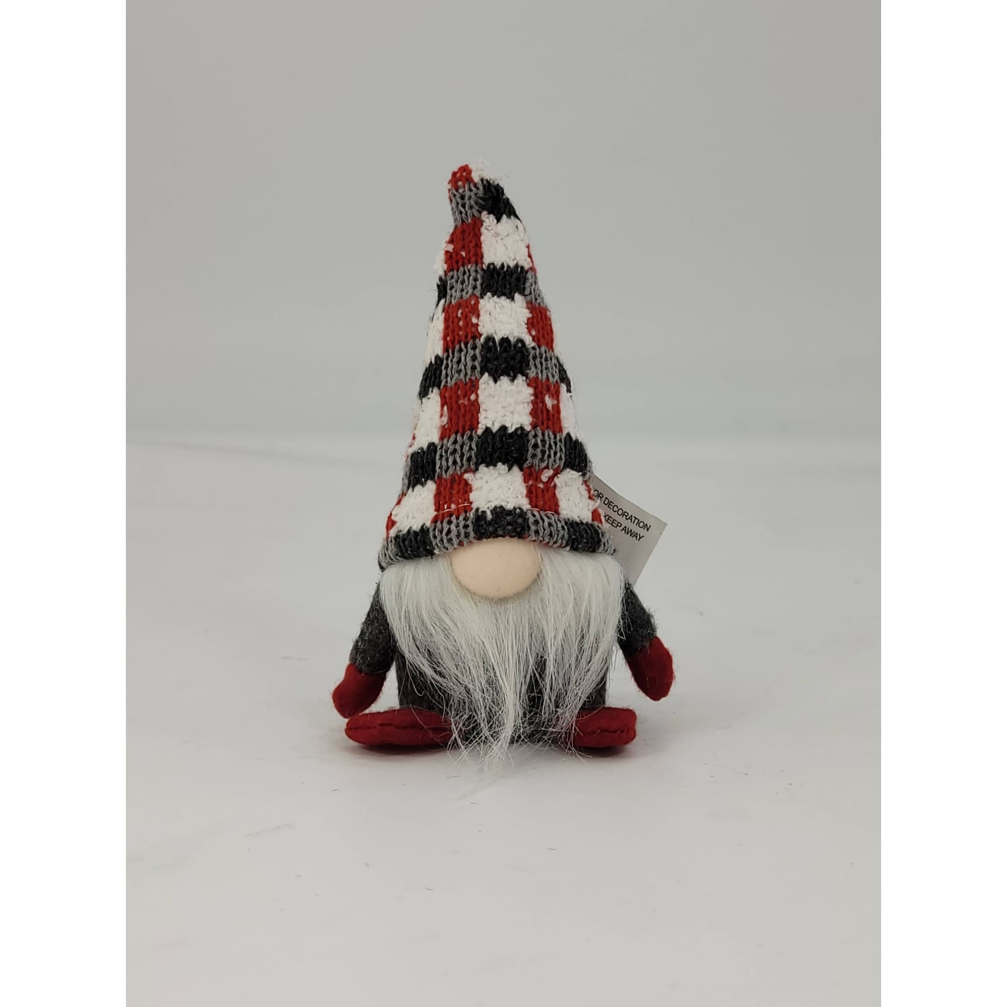 Plaid Hat Christmas Gnome Figurine - 5" - Red and Gray