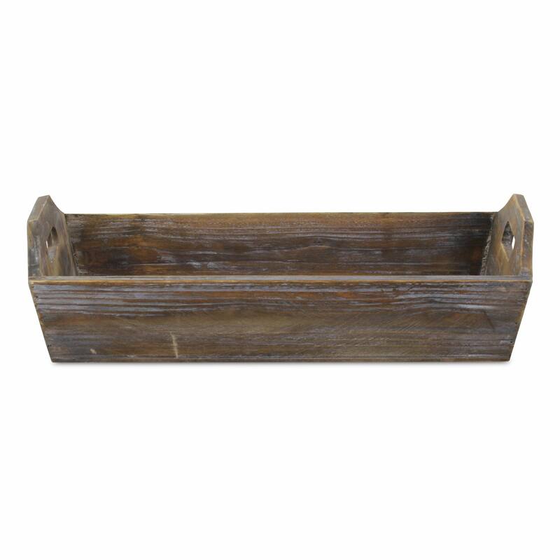 Dark Brown Finish Wood Serving Tray with Handles - 24 W x 17 D x 8 H
