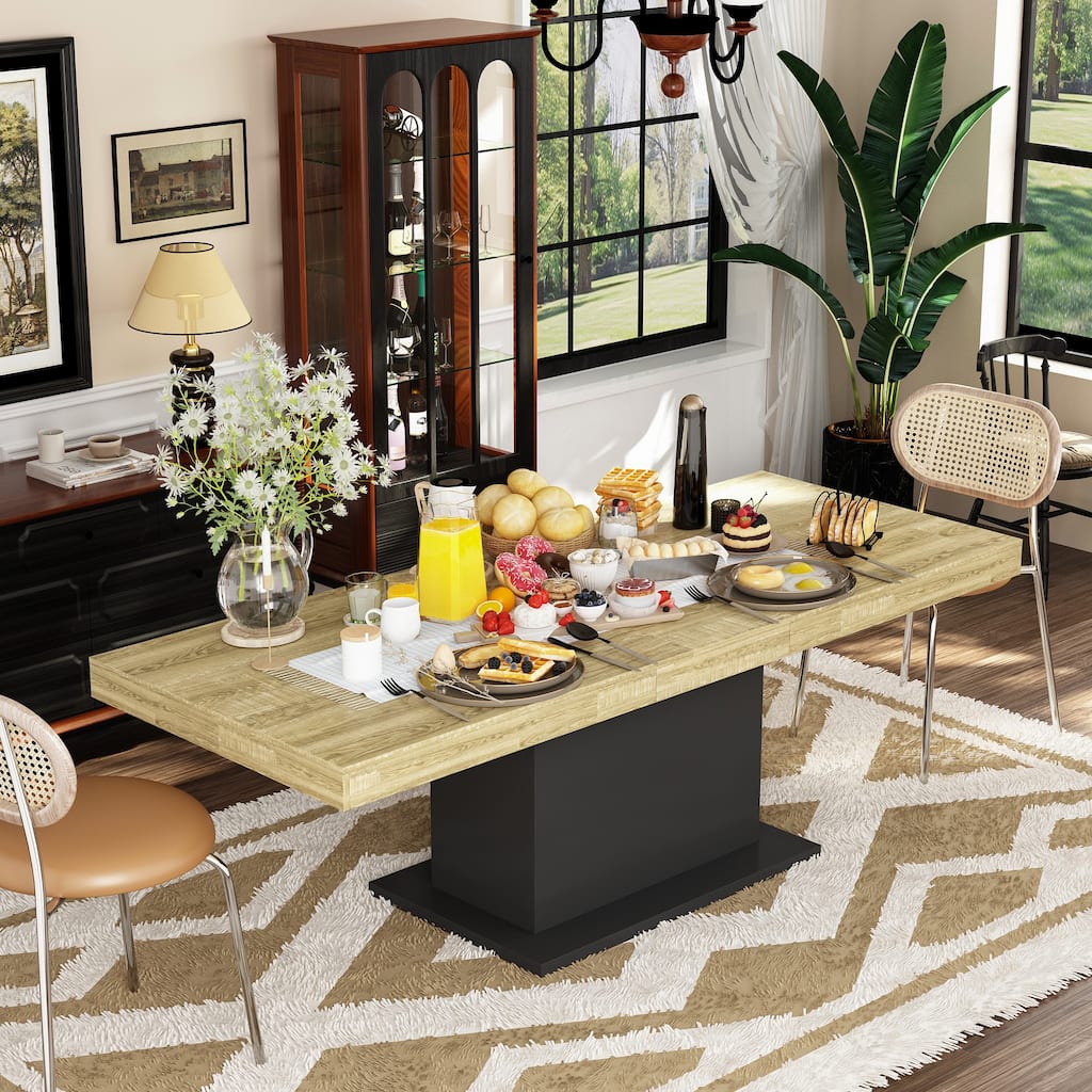 63”–78.7” Extendable Dining Table, Modern Wood Conference Table Convertible Office Desk & Meeting Table