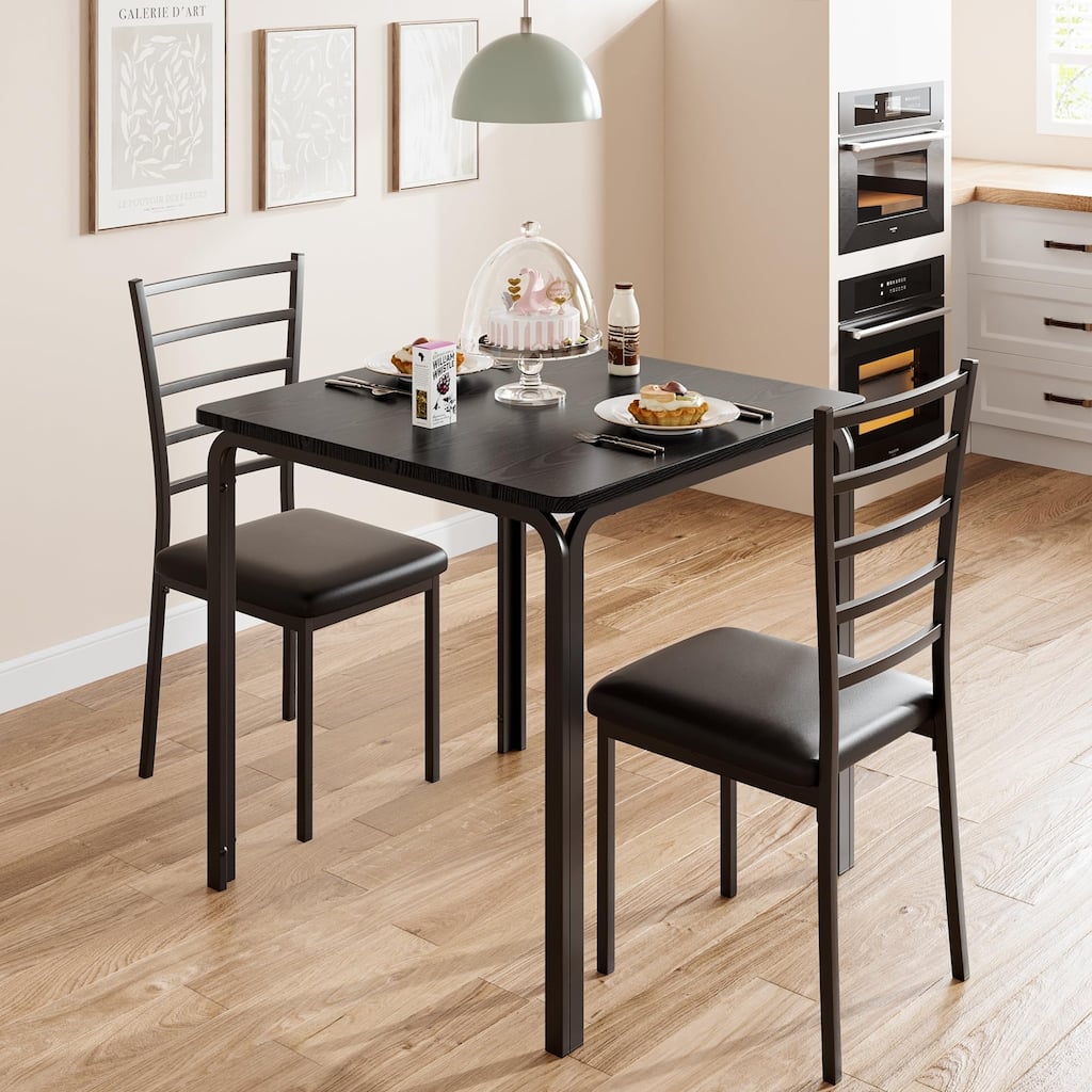 3-piece Wood Square Kitchen Dining Table Set for Apartment