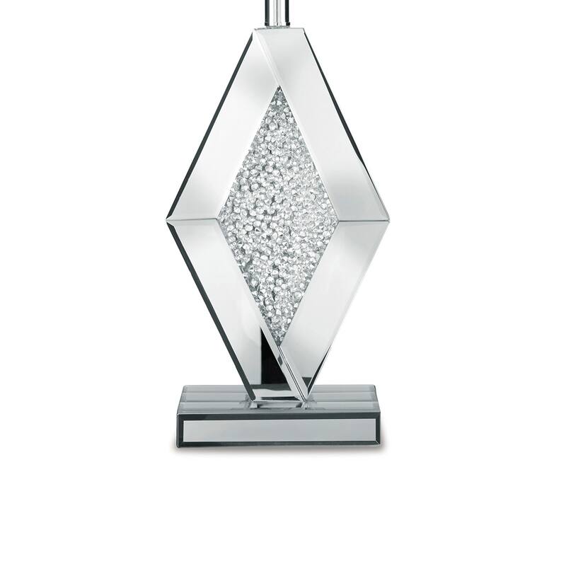 30 Inch Table Lamp, Mirrored Crystal Accent Geometric Base, Chrome, White
