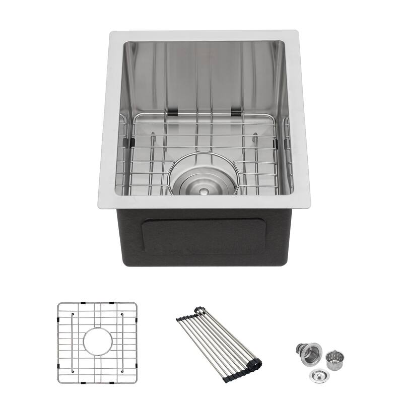 Undermount Kitchen Sink 16 Gauge Single Bowl Kitchen Sink 9 Inch Deep Bar/Prep Sink Basin