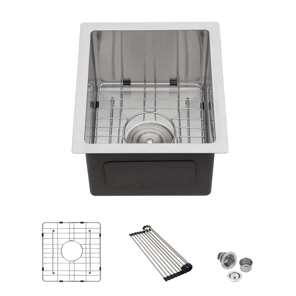 Undermount Kitchen Sink 16 Gauge Single Bowl Kitchen Sink 9 Inch Deep Bar/Prep Sink Basin