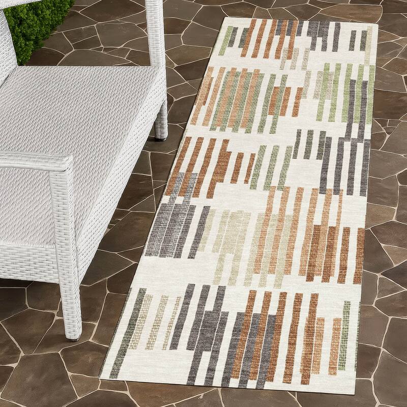 Machine Washable Indoor/ Outdoor Modern Pines Chantille Rug - Ivory - 2'3" x 7'6"