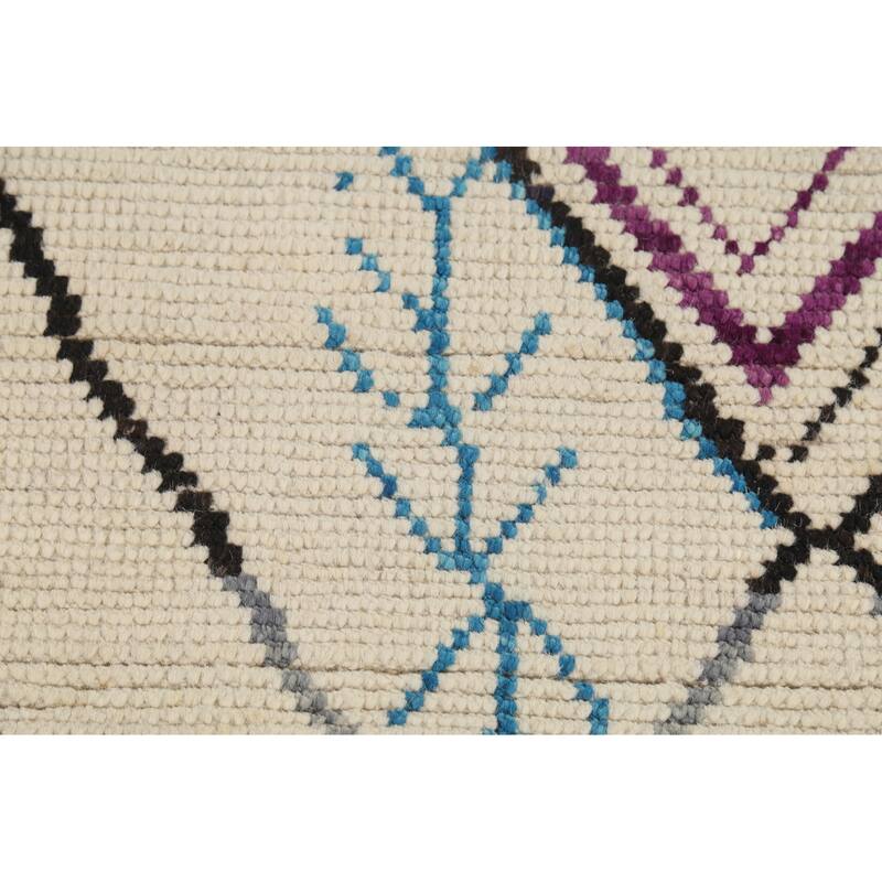 Striped Ivory Moroccan Oriental Area Rug Handmade Wool Carpet - 3'10"x 6'11"
