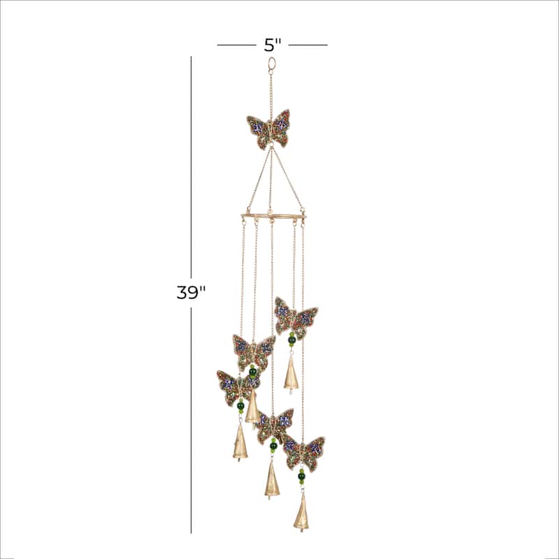 Gold Metal Handmade Indoor Outdoor Windchime with Glass Beads and Cone Bells