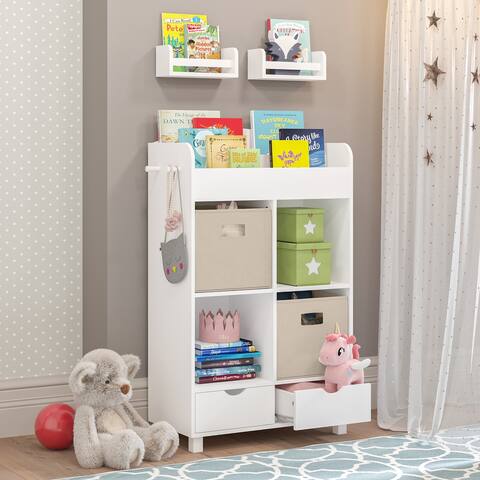 Book Nook White MDF Multi-Cubby Storage Cabinet Including 10 inch Bookshelves - Set of 2