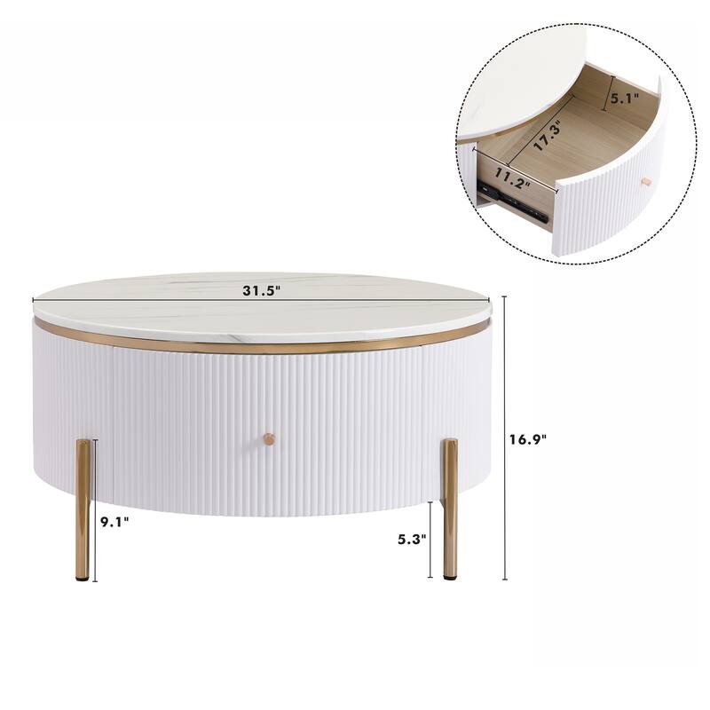 Accent Table Round Coffee Table with Metal Legs, Modern Center Table End Table Console Table with Drawer