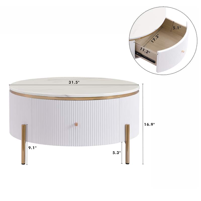 Modern Round Coffee Table with 2 large Drawers