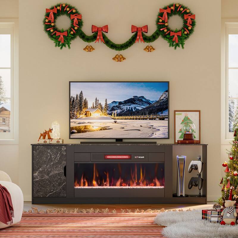 70" TV Stand with 36" Electric Fireplace, Modern Led Electirc Fireplace TV Stand fits TV up to 75 in.with Storage Cabinet