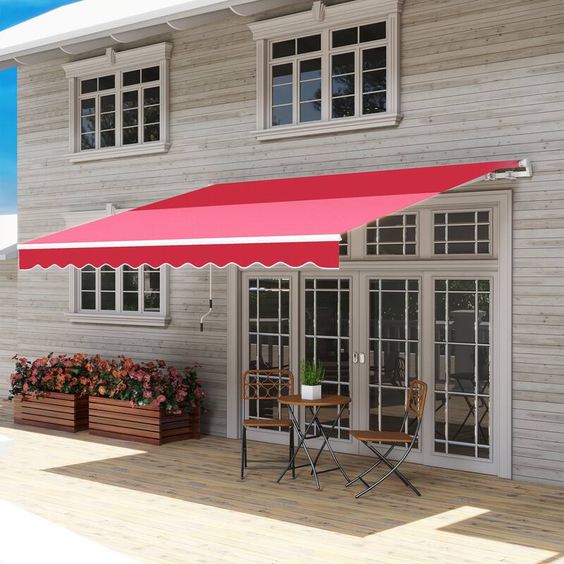 12' x 10' Retractable Awning Sun Shade Shelter with Manual Crank Handle, 280g/m² UV & Water-Resistant Fabric and Aluminum Frame