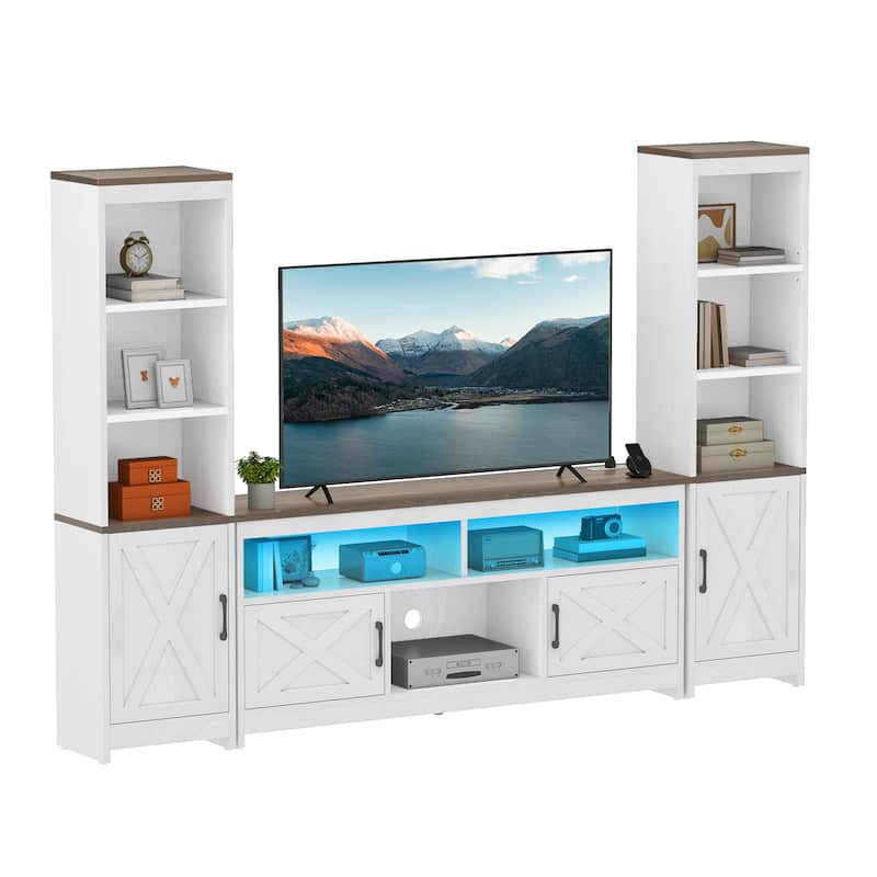 Moasis Farmhouse TV Stand with LED Lights & Power Hub